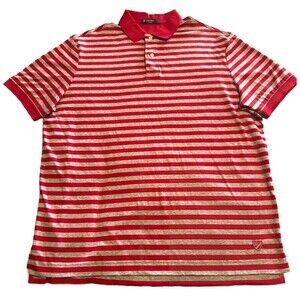 Men’s Cremieux Classics Soft Cotton Striped RED GRAY Polo Golf Shirt Large